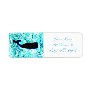 Étiquette baleine noire nageant le zazzle de Thunder_Cove