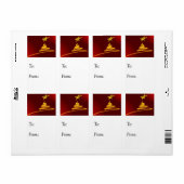 Étiquette Balise cadeau Arbre de Noël rouge et or (Feuille entière)