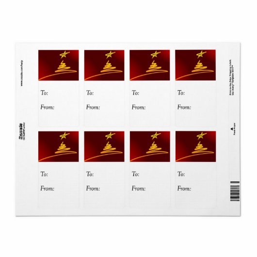 Étiquette Balise cadeau Arbre de Noël rouge et or (Feuille entière)