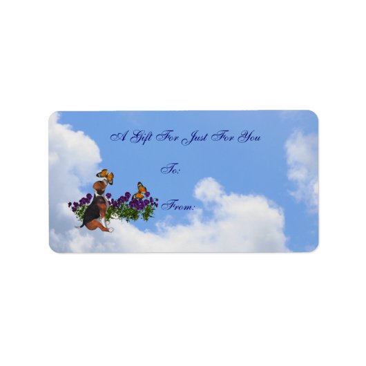 Étiquette Balise Cadeau beagle Papillons Fleurs (Devant)