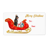 Étiquette Balise cadeau Doberman Pinscher Dog Sleigh (Devant)
