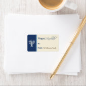 Étiquette Balise cadeau Hanoukka Menorah (bleu foncé) (En situation)