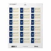 Étiquette Balise cadeau Hanoukka Menorah (bleu foncé) (Feuille entière)