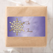 Étiquette Balise cadeau or de Flèche de neige violet Diamant (En situation)