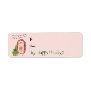 Étiquette Balise d'Aquarelle Cute Porcupine Cadeau de Noël É