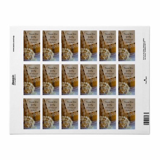 Étiquette Balise Fleurs de dentelle de pays Mariage Merci Fa (Feuille entière)