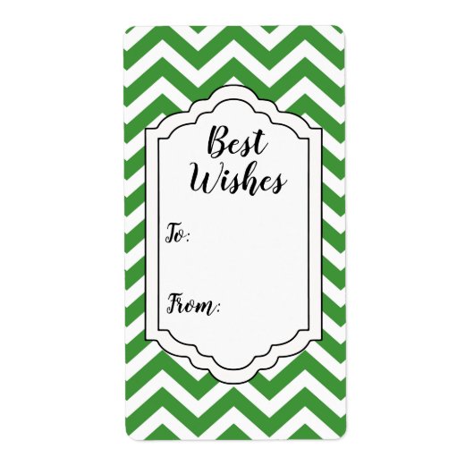 Étiquette Balise Mariage Chevron Vert foncé et blanc (Devant)