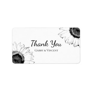Étiquette Balise Noir et blanc de mariage de tournesol Favor