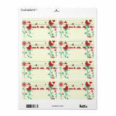 Étiquette Balises cadeaux Noël Oiseaux rouges blancs (Feuille entière)