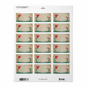 Étiquette Balises cadeaux Noël Oiseaux rouges blancs (Feuille entière)