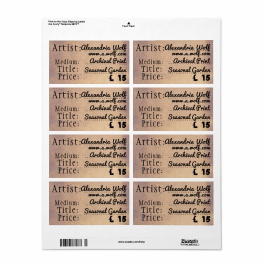 Étiquette Balises de vente d'art et d'artisanat (Feuille entière)