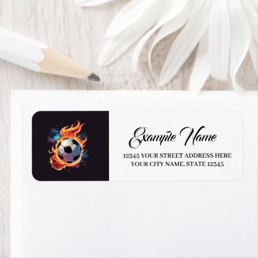 Étiquette Ballon de football volant avec flammes. (En situation)