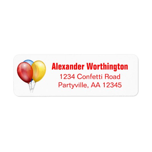 Étiquette Ballons Anniversaire Adresse rouge (Devant)