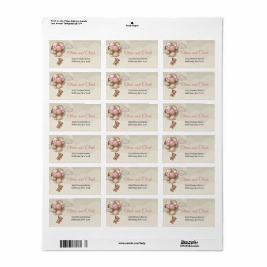 Étiquette Ballons chauds en ivoire rose brun de l'ours en pe (Feuille entière)