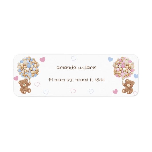 Étiquette Ballons d'ours bleu rose (Devant)