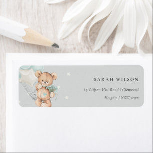 Étiquette Balloon à ours bleu gris Flore Bunch Adresse cardi