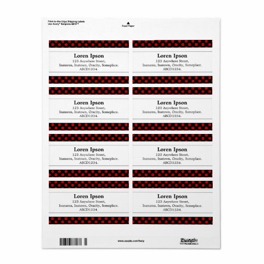 Étiquette Bande Centre II - Points Fleurs Rouges (Feuille entière)