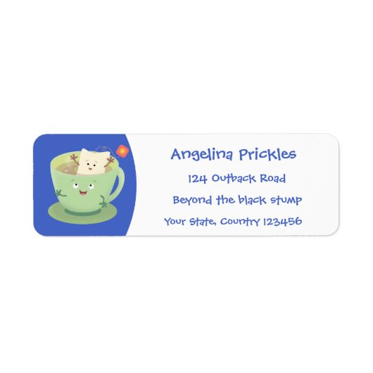 Étiquette Bande dessinée de la tasse de thé mignonne humour  (Devant)