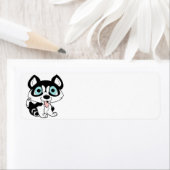 Étiquette bande dessinée husky noir et blanc (En situation)