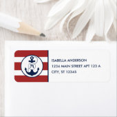 Étiquette Bandes marines rouges avec Monogramme Ancre (En situation)