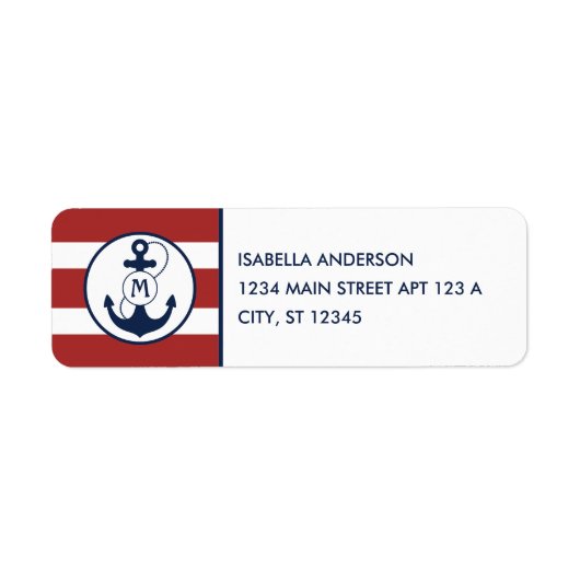 Étiquette Bandes marines rouges avec Monogramme Ancre (Devant)