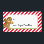 Étiquette Bandes rouges pain d'épices personnalisées à parti<br><div class="desc">Faites plaisir à vos amis et à votre famille avec ces étiquettes de cadeaux de vacances personnalisées. Personnalisé avec le nom du donneur, ou laisser vide pour écrire à la main plus tard. Utilisez ces autocollants pour des sacs cadeaux, des boîtes, des faveurs de fête, des sacs à bonbons, des...</div>