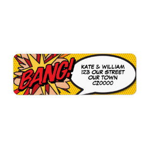 Étiquette BANG Fun Retro Comic Book Pop Art Adresse