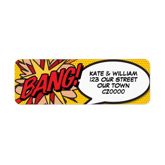 Étiquette BANG Fun Retro Comic Book Pop Art Adresse (Devant)