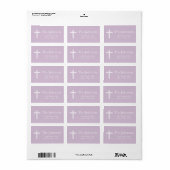Étiquette Baptême de fille violet Croix Adresse de retour (Feuille entière)