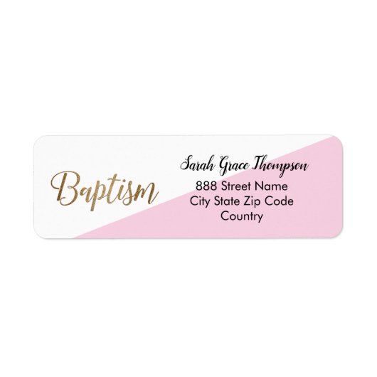 Étiquette Baptême moderne bébé fille rose or (Devant)