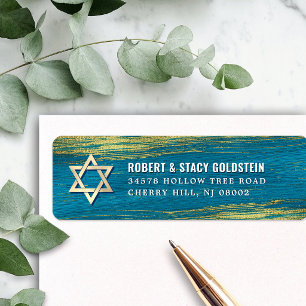 Étiquette Bar Mitzvah Gold Foil Turquoise Adresse de retour