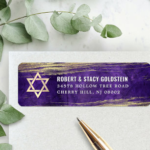 Étiquette Bar Mitzvah Purple Bold Gold Foil Adresse de retou
