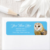 Étiquette Barn Owl Face Blue Adresse de retour (En situation)