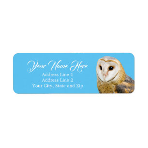 Étiquette Barn Owl Face Blue Adresse de retour