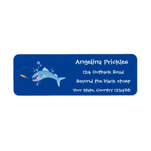 Étiquette Barracuda poisson affamé de la pêche dessin animé (Devant)