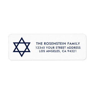 Étiquette Barre Mitzvah et adresse blanche bleue de bat