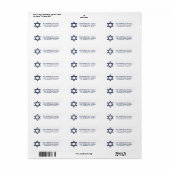 Étiquette Barre Mitzvah et adresse blanche bleue de bat (Feuille entière)