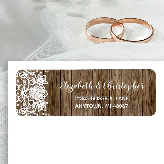 Étiquette Barre Wood Lace Calligraphie Mariage Adresse de re