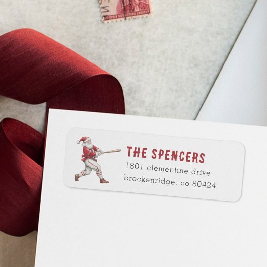 Étiquette Baseball Santa Christmas Return Address