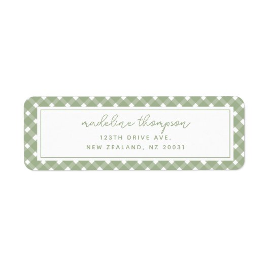Étiquette Basic Gingham Sage Green Address Label (Devant)