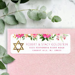 Étiquette Bat mitzvah Floral Rose Gold Girl Adresse de retou<br><div class="desc">Soyez fier, réjouissez-vous et célébrez cette étape importante de votre Bat mitzvah préféré chaque fois que vous utilisez cette étiquette d'adresse de retour sophistiquée et personnalisée ! Une aquarelle florale rose pêche chic, étonnante, fausse feuille d'or Star of David et rose sans serif moderne poussiéreux type superposent un arrière -...</div>