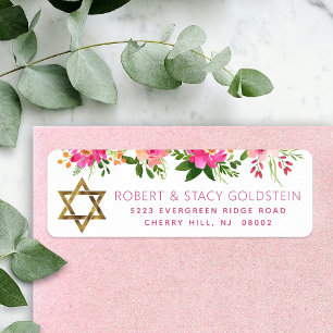 Étiquette Bat mitzvah Floral Rose Gold Girl Adresse de retou