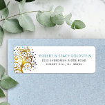 Étiquette Bat mitzvah Gold Blue Tree of Life Adresse de reto<br><div class="desc">Soyez fier, réjouissez-vous et présentez ce jalon de votre Bat mitzvah préféré avec cette étiquette d'adresse de retour amusante, sophistiquée et personnalisée ! Un superbe arbre à feuille d'or imitation graphique avec brillant turquoise, turquoise, violet et bleu Star de David et point "feuilles" chevauche un arrière - plan blanc. Personnalisez...</div>