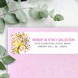 Étiquette Bat mitzvah Gold Pink Tree of Life Adresse de reto<br><div class="desc">Soyez fier, réjouissez-vous et présentez ce jalon de votre Bat mitzvah préféré avec cette étiquette d'adresse de retour amusante, sophistiquée et personnalisée ! Un étonnant arbre à feuille d'or imitation graphique avec rose brillant, orange et rouge étoile de David et point "feuilles" chevauche un arrière - plan blanc. Personnalisez le...</div>