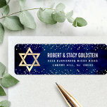 Étiquette Bat mitzvah Marine Gold Parties scintillant Bold A<br><div class="desc">Soyez fier, réjouissez-vous et célébrez cette étape importante de votre Bat mitzvah préféré chaque fois que vous utilisez cette étiquette d'adresse de retour sophistiquée et personnalisée ! La typographie audacieuse, blanche sans serif, une fausse étoile d'or de David et de minuscules points de parties scintillant de confettis faux or superposent...</div>