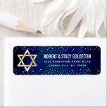 Étiquette Bat mitzvah Marine Gold Parties scintillant Bold A<br><div class="desc">Soyez fier, réjouissez-vous et célébrez cette étape importante de votre Bat mitzvah préféré chaque fois que vous utilisez cette étiquette d'adresse de retour sophistiquée et personnalisée ! La typographie audacieuse, blanche sans serif, une fausse étoile d'or de David et de minuscules points de parties scintillant de confettis faux or superposent...</div>