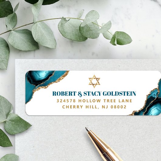 Étiquette Bat mitzvah Modern Gold Turquoise Agate Adresse