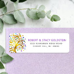 Étiquette Bat mitzvah Purple Gold Tree o Life Adresse de ret<br><div class="desc">Soyez fier, réjouissez-vous et présentez ce jalon de votre Bat mitzvah préféré avec cette étiquette d'adresse de retour amusante, sophistiquée et personnalisée ! Un superbe arbre à feuille d'or imitation graphique avec brillant turquoise, turquoise, violet et bleu Star de David et point "feuilles" chevauche un arrière - plan blanc. Personnalisez...</div>