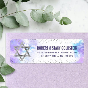 Étiquette Bat mitzvah Silver Foil Purple Aquarelle Adresse