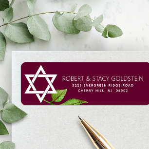 Étiquette Bat mitzvah Star of David Burgundy Adresse de reto